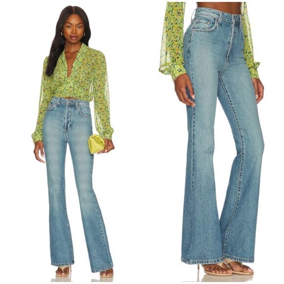 💕FAVORITE DAUGHTER💕 Valentina Flare Jeans ~ Super High Rise Studio Blue 25 NWT - Picture 3 of 16